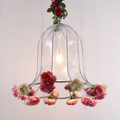 1 Head Pendant Lighting Fixture Clear Glass Lodge Country-Club Pendulum Light with Scalloped Bell Shade