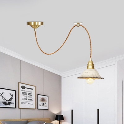 1 Light Ceramics Pendant Lighting Traditional Gold Scalloped Restaurant Hanging Lamp Kit