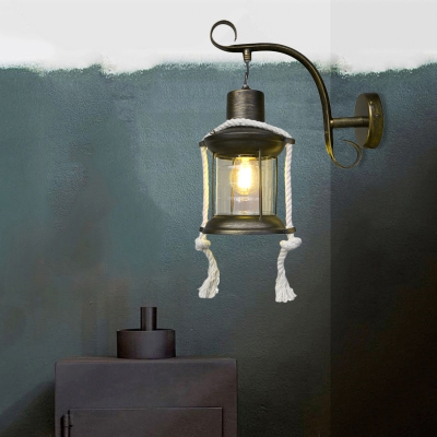 1 Light Wall Mount Lighting Factory Corridor Wall Light Sconce with Lantern Clear Glass Shade in Brass/Copper