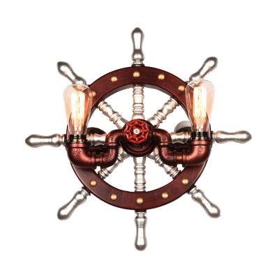 2-Bulb Wall Mount Lighting Industrial Rudder Shaped Metallic Wall Lamp Sconce in Copper