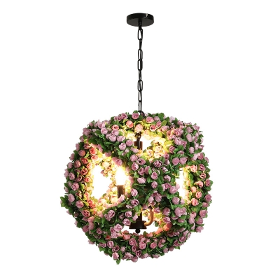 3 Lights Pendant Chandelier Industrial Global Iron Flower Hanging Lamp in Black with Candle Design