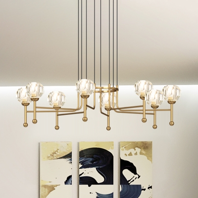 6/8 Lights Diamond Multi Pendant Light Modern Brass Crystal LED Hanging Ceiling Lamp, 27