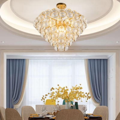 6 Bulbs Semi Flush Mount Contemporary Bedroom Flush Ceiling Lamp with Cone Prismatic Crystal Ball Shade in Gold
