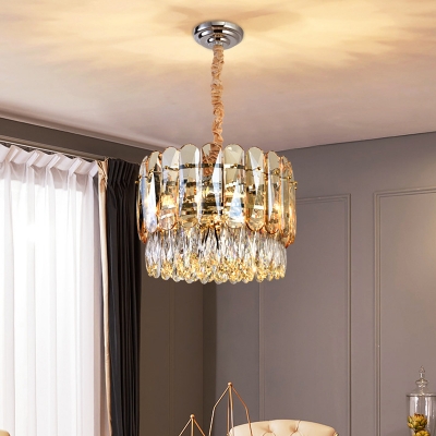 6 Heads Chandelier Light Fixture Contemporary 2 Tiers Beveled Crystal Pendant in Gold