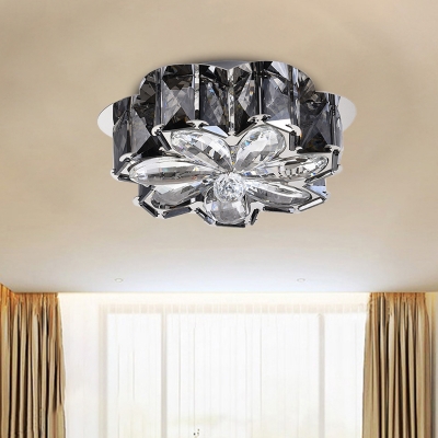 Amber/Smoke Gray LED Flush Light Fixture Minimalism Beveled Crystal Prism Blossom Flush Mount Lamp