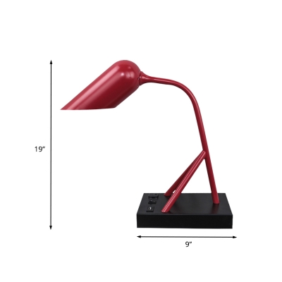 Bird-Like Metal Table Light Modern LED Red Finish Reading Lamp with Switch and Socket