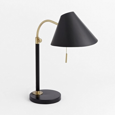 Black Finish Wide Flared Desk Lighting Modernist 1 Head Iron Table Lamp with Pull Chain for Bedside