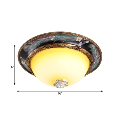 Brass Bowl Shade Flush Light Countryside Style Frosted Glass 12