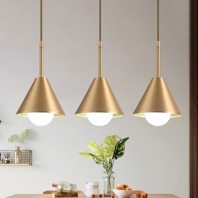 Brass Conical Hanging Lamp Kit Simplicity 1 Head Metal Pendant Ceiling Light for Kitchen