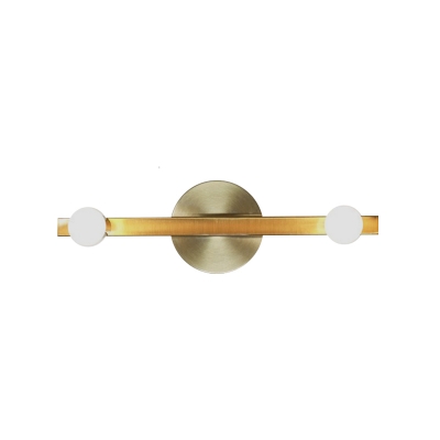 Brushed Gold Linear Wall Sconce Postmodern 2 Heads Metal Wall Mounted Light with Open Bulb Design
