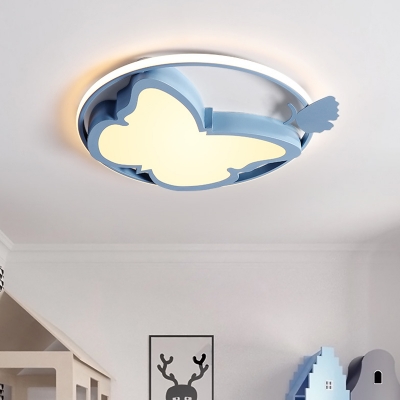 Butterfly Flush Ceiling Light Fixture Contemporary Acrylic Pink/Blue LED Flush Mount Lamp with Ring for Bedroom in Warm/White Light