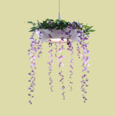 Cascading Flower Bedroom Drop Pendant Lodge Style Iron Single Pink/White/Purple Hanging Lamp Kit