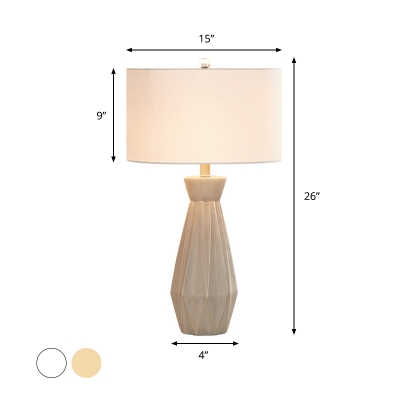 Cement Jug Base Night Lamp Rural 1-Light Sitting Room Table Light with Drum Shade in Beige/White