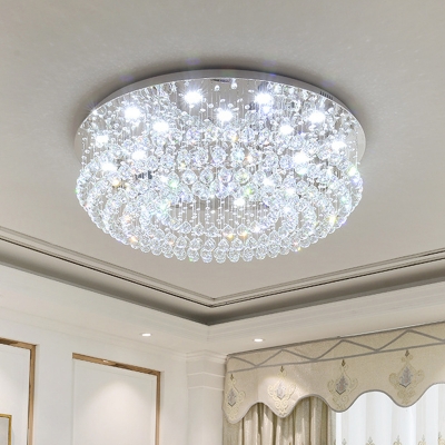 Circular Crystal Ball Ceiling Light Modern LED Living Room Flushmount Lighting in Chrome