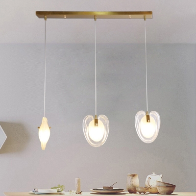 Clear Glass Heart Shape Pendulum Light Modern 3-Light Brass Ceiling Hang Fixture with Linear Canopy
