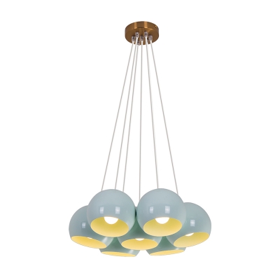 Cluster Dome Pendant Macaron Iron 7 Lights Living Room Ceiling Suspension Lamp in Blue
