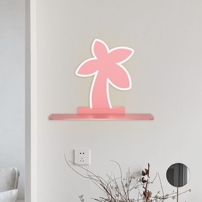 Coconut Tree/Car/Airplane Sconce Lighting Cartoon Iron LED Blue/Pink Wall Mounted Lamp in White/Warm Light with Storage Desk