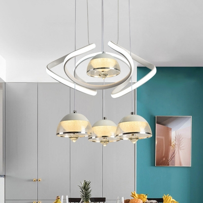 Contemporary Dome Multi Light Pendant Acrylic 4 Heads Dining Room Suspension Lighting with Twisting Design in White