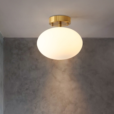 Cream Glass Oval Semi Flush Mount Lighting Minimalist 1-Light Gold Close to Ceiling Lamp