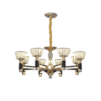 Crystal Block Bowl Pendant Chandelier Modernist 6/8-Head Dining Room LED Suspension Lamp in Black and Gold