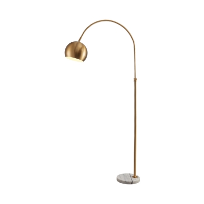 Domed Metal Reading Floor Lamp Post-Modern 1 Head Black/Brass Finish Overarching Standing Lamp