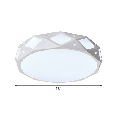 Faceted Round Flush Mount Fixture Contemporary Acrylic White LED Ceiling Lamp for Bedroom in Warm/White Light, 18