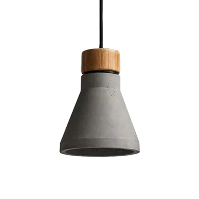 Flared Bedside Pendant Light Fixture Vintage Cement 1 Bulb Grey/Grey and Brown Hanging Ceiling Lamp