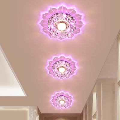Floral Clear Crystal Flush Light Modernism LED Porch Flush Mount Lighting in Warm/Blue/Pink Light