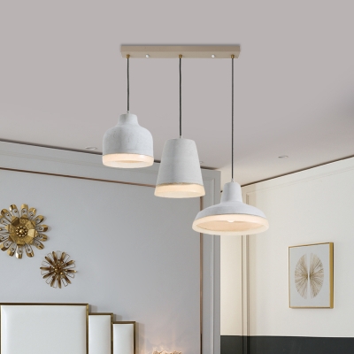 Geometric Cement Multi Light Chandelier Industrial 3 Lights Bar-Island Hanging Lamp in Grey with Round/Linear Canopy