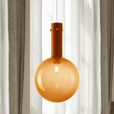 Globe Bedside Hanging Lamp Gradient Orange/Green Glass 1-Light Retro Pendant Light Kit with Tube Handle