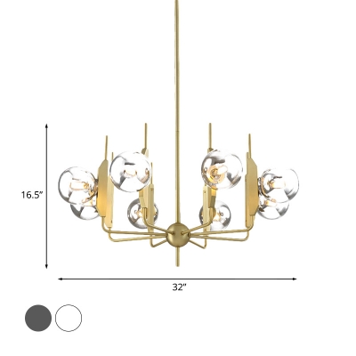 Gold Candle-Like Chandelier Mid Century 8 Heads Cream/Smoke Grey Glass Ceiling Hanging Light