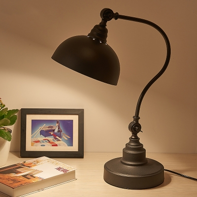 Industrial-Style Domed Table Light 1 Head Iron Desk Lamp in Black with Gooseneck Arm