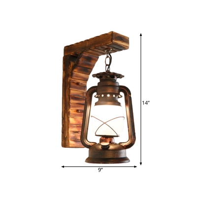 Kerosene Frosted Glass Wall Lighting Vintage 1-Light Corridor Sconce Light Fixture in Copper with Bamboo Right Angle Arm