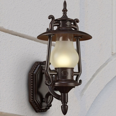 Lantern Outdoor Wall Lamp Nautical Frosted White Glass 1-Light Brown Wall Lighting Ideas