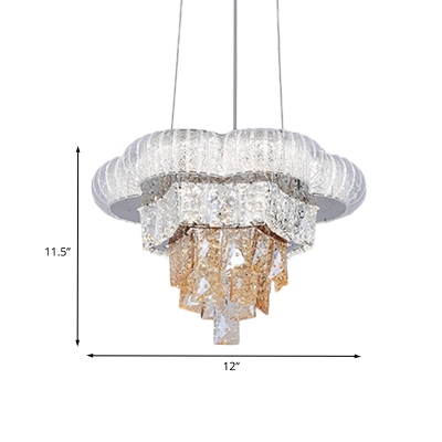 Layered Living Room Chandelier Traditionalism Crystal LED Chrome Hanging Light Fixture
