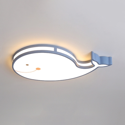 LED Bedroom Ceiling Mounted Fixture Cartoon White/Pink/Blue Flush Light with Dolphin Acrylic Shade