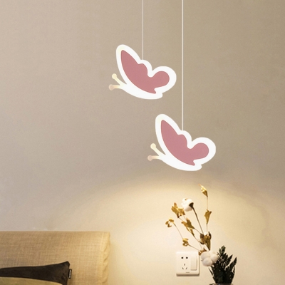 Macaron LED Mini Pendulum Light White/Pink Finish Flower/Butterfly/Loving Heart Shape Hanging Light with Acrylic Shade
