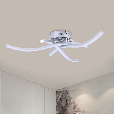 Metal Crossing Wavy Semi Flush Lamp Modernism LED Ceiling Mounted Fixture in Silver, White/Warm Light