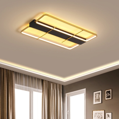 Metal Rectangle Frame Flushmount Contemporary LED Flush Ceiling Light in Black and Gold, Warm/White Light