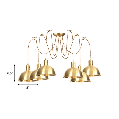 Metallic Gold Finish Multi Light Pendant Dome 2/3/4 Bulbs Industrial Style Swag Hanging Light Fixture