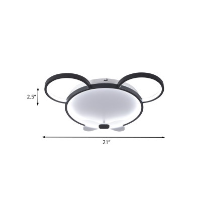 Mickey Mouse Flush Mount Fixture Minimalist Acrylic LED Black Finish Ceiling Fixture in Warm/White Light