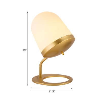 Mid Century Bell Table Lamp Hand Blown Matte Glass 1-Light Bedroom Night Stand Light with Brass Circle Base