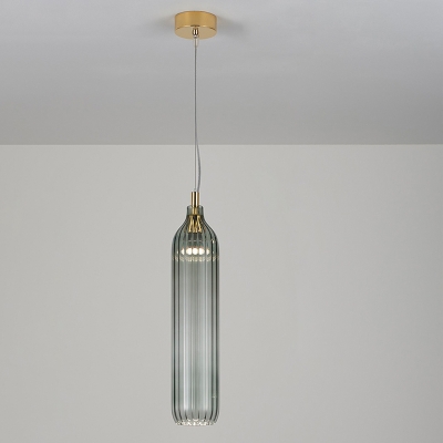Minimalist Tube Pendant Light Clear/Light-Grey Ribbed Glass 1 Head Dining Room Suspension Lamp