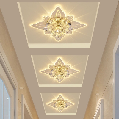 Modern Flower Ceiling Light Fixture LED Clear K9 Crystal Flush Mount Lamp for Hallway