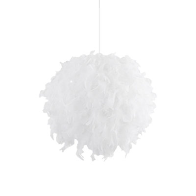 Modern Globe Feather Hanging Chandelier Fabric 3/4 Lights Bedroom Ceiling Pendant Lamp in White