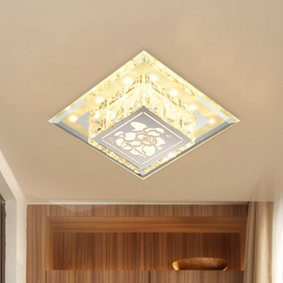 Modern Square Ceiling Lighting LED Crystal Flush Light Fixture in Chrome with Blossom Pattern