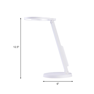 Modernist LED Desk Light White Finish Circle Reading Book Lamp with Plastic Shade