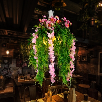Pink/Green 1-Head Hanging Light Industrial Style Iron Artificial Plant Pendant Lighting Fixture for Restaurant