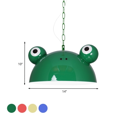 Red/Yellow/Blue Frog Shaped Ceiling Light Macaron 1-Head Metallic Suspended Pendant Lamp for Kids Room
