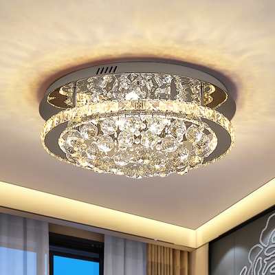 Ring Crystal Ball Semi Flush Mount Modern LED Bedroom Flush Ceiling Light in Chrome